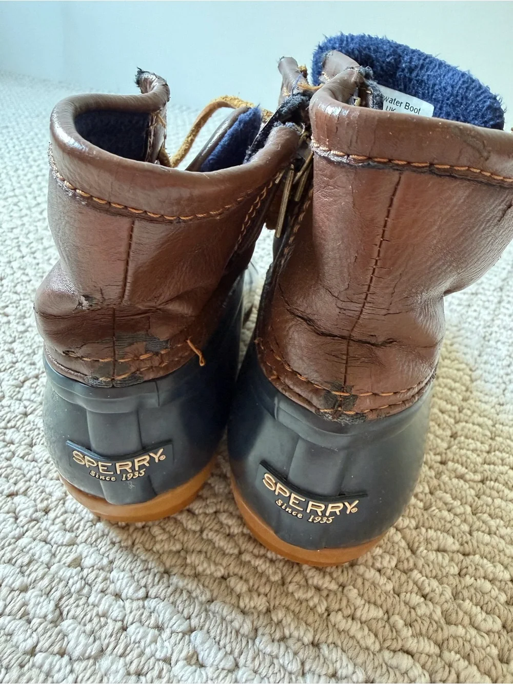 Sperry Kids Brown Leather and Black Rubber Duck Boots